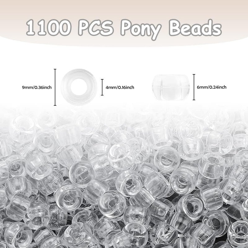 anpiwshjo Pony Beads 1100 Pcs,Beads for Bracelets Making,Plastic Bead for Crafts,Hair Bead for Braids for Girls,Gifts for Girls,Christmas Girl Gifts (Clear) - Image 2